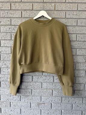 Lune Active Moon Cropped Sweat Sweater Pullover Olive Green Size Large